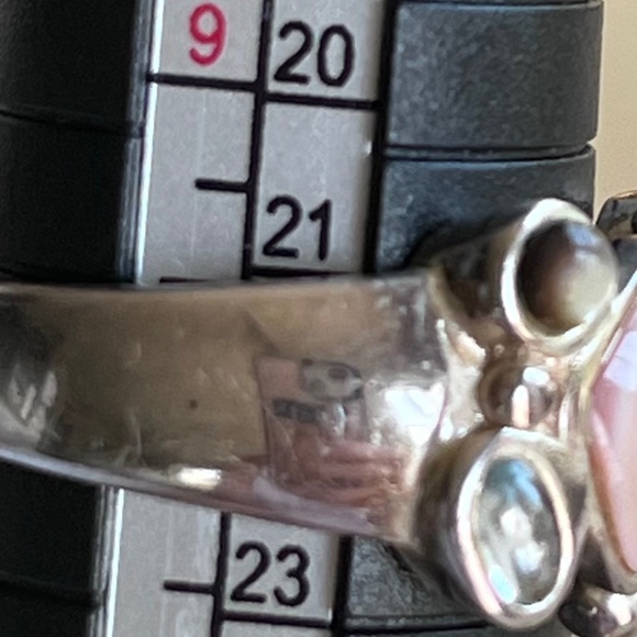 Vintage Ring signed 925 LT lapis, pearl, amethyst garnet aquamarine sz 9. - Picture 4 of 11